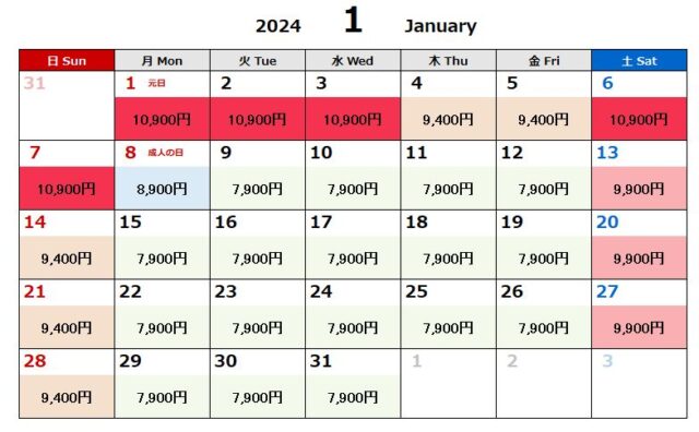 2024年1月ディズニー料金