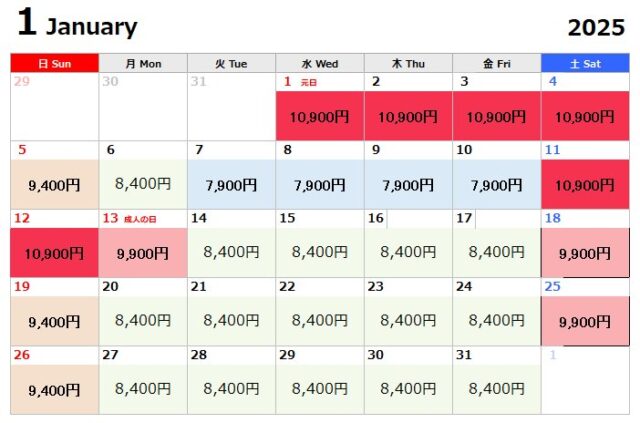 ディズニー1月料金