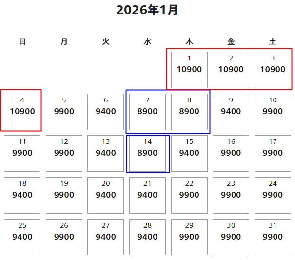 2026年1月USJ料金
